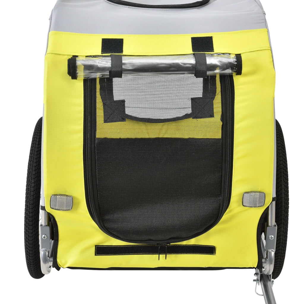 Rimorchio per Bicicletta per Trasporto Cani 138 x 71 x 90 cm Carrello per Trasporto Animali Domestici Carico Max.26 kg - Giallo-Griggio-Nero