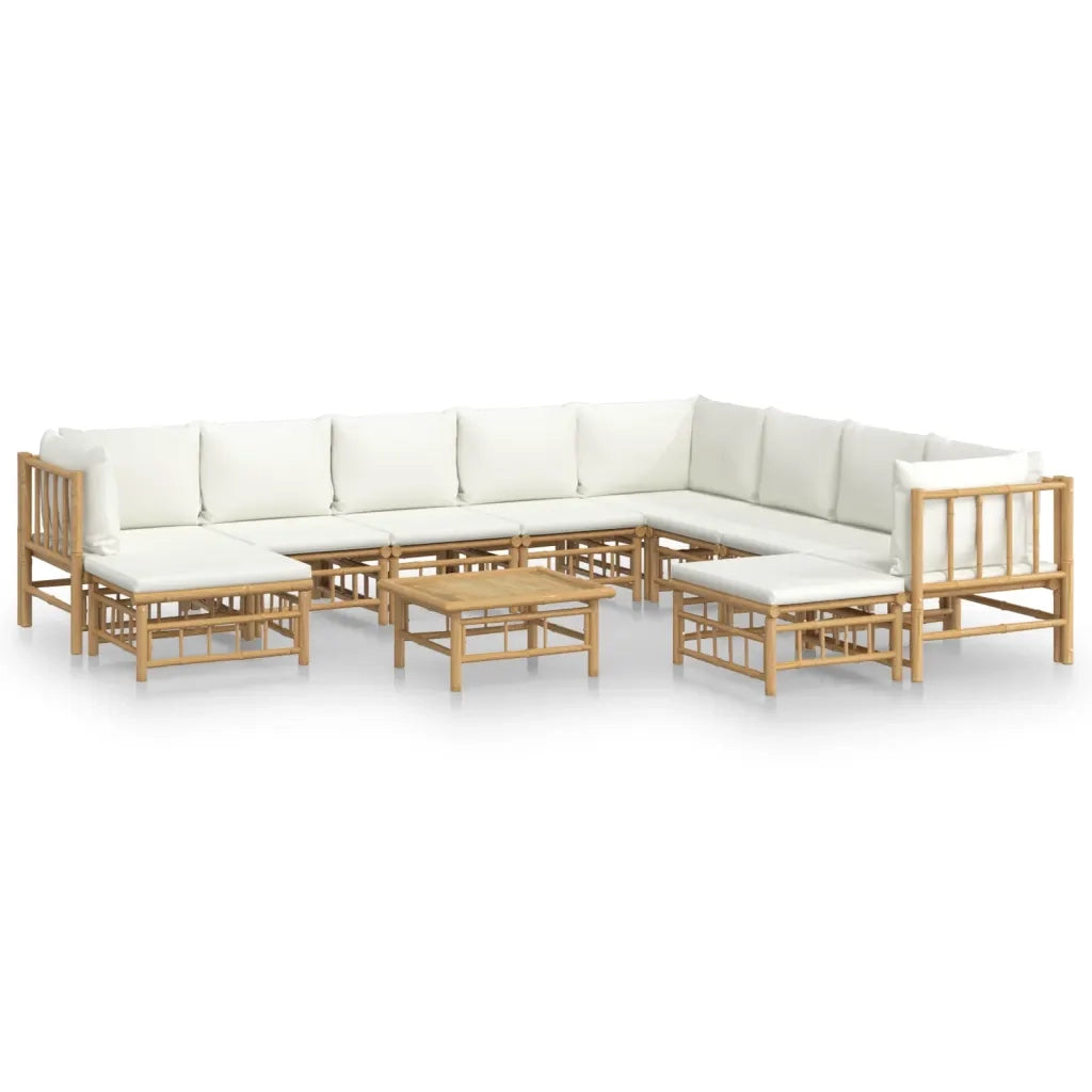 Set Salotto da Giardino 11pz con Cuscini Bianco Crema in BambÃ¹
