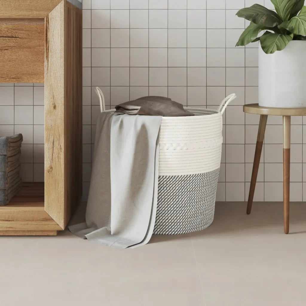 Cestino Portaoggetti Grigio e Bianco ?43x38 cm in Cotone CFW9208164