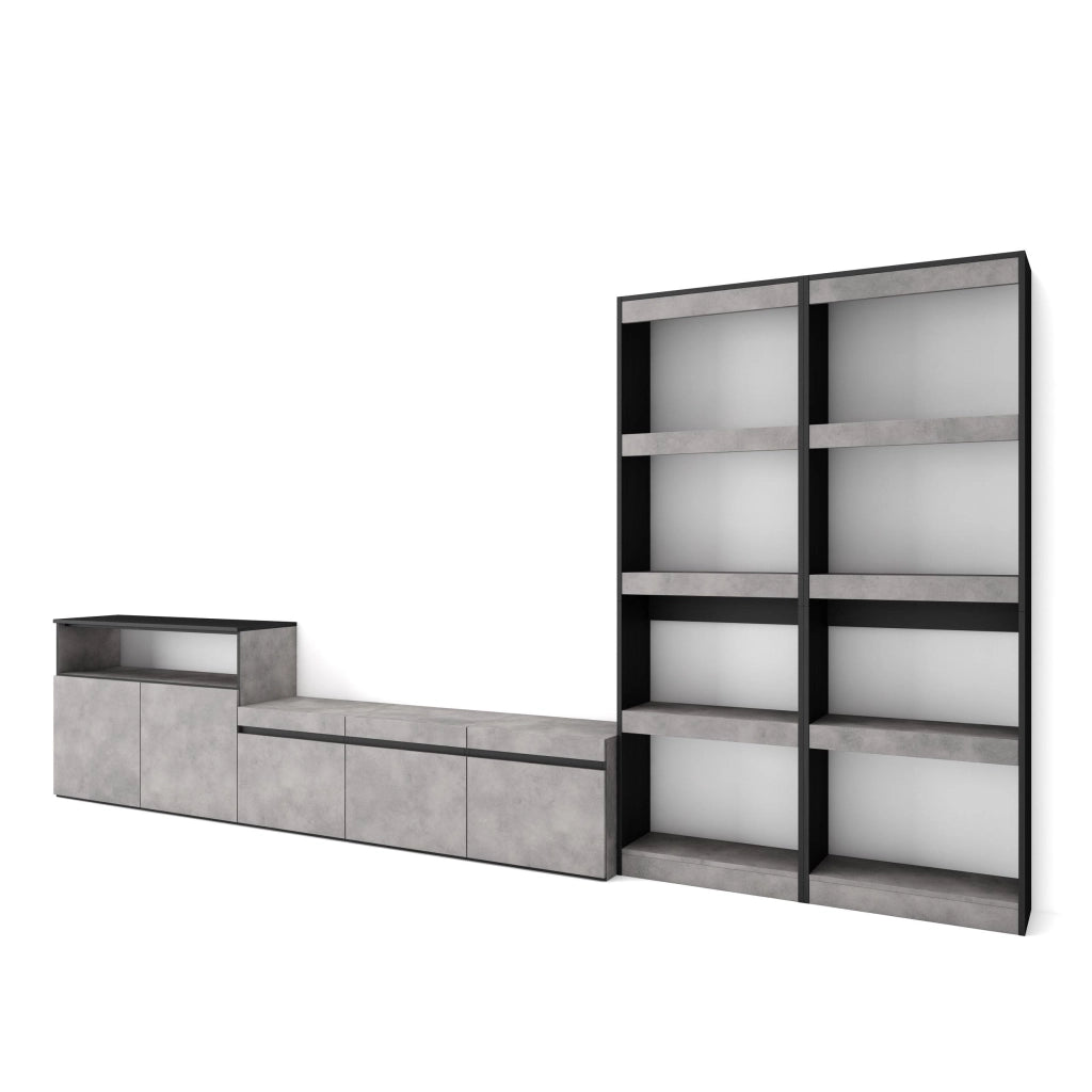 Mobile TV, Soggiorno, 370x35x186cm, Per TV fino a 65", Set di mobili, grigio cemento RF3170