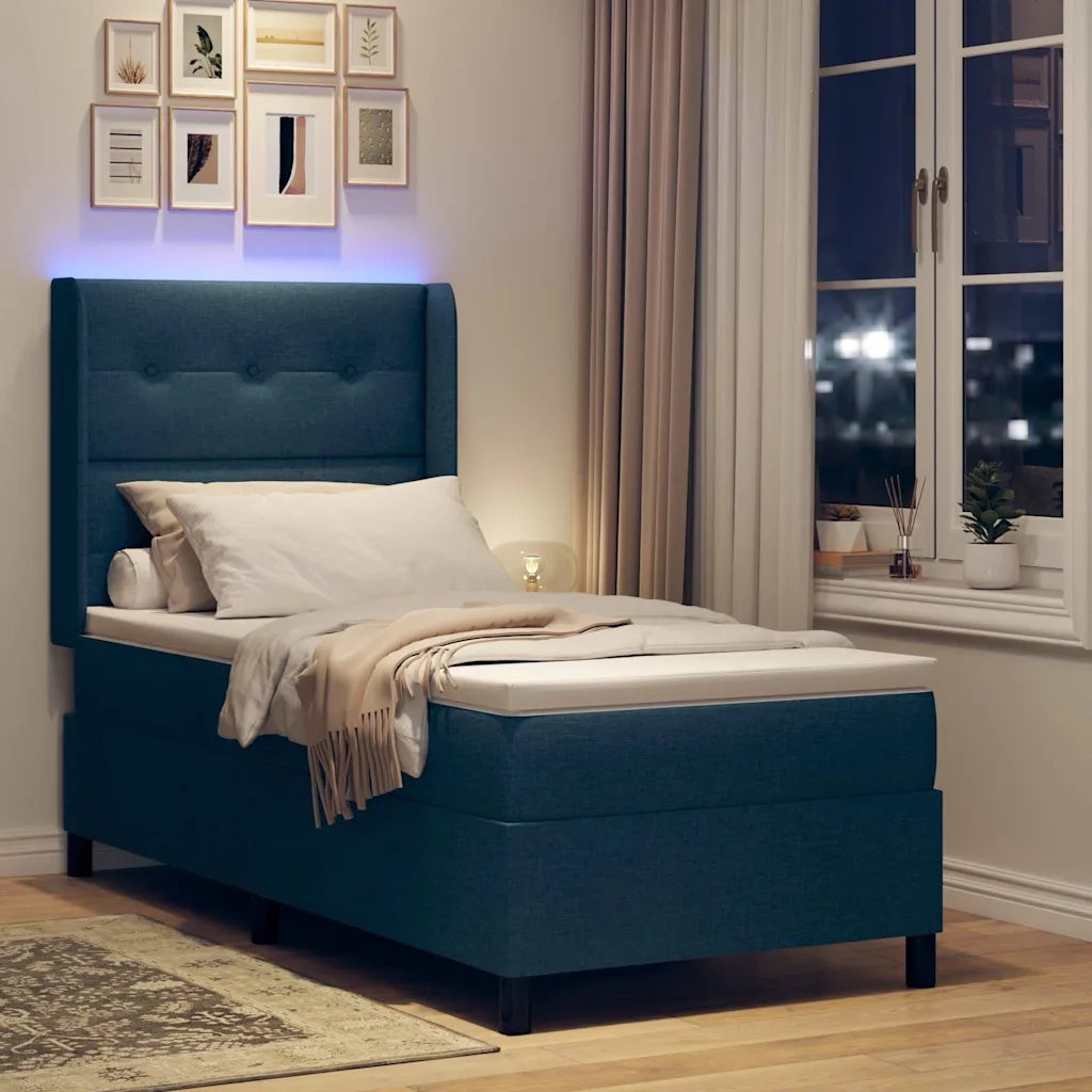 Letto a Sorgente LED con materasso Blu 90 x 200 cm Tessuto 3343489