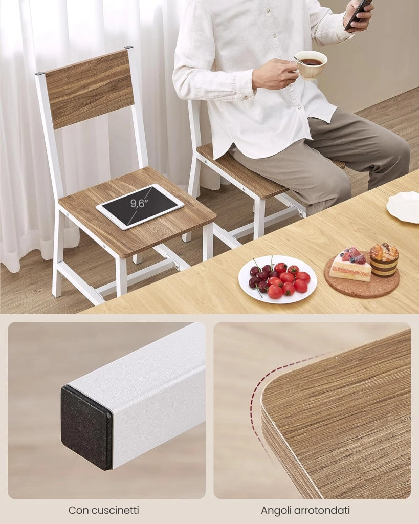 VASAGLE Sedie da Pranzo, Set di 2 Sedie da Cucina, Struttura in Acciaio, Stile Industriale, per Sala da Pranzo, Soggiorno, Cucina, Marrone Grano e Bianco Nuvola LDC092W01
