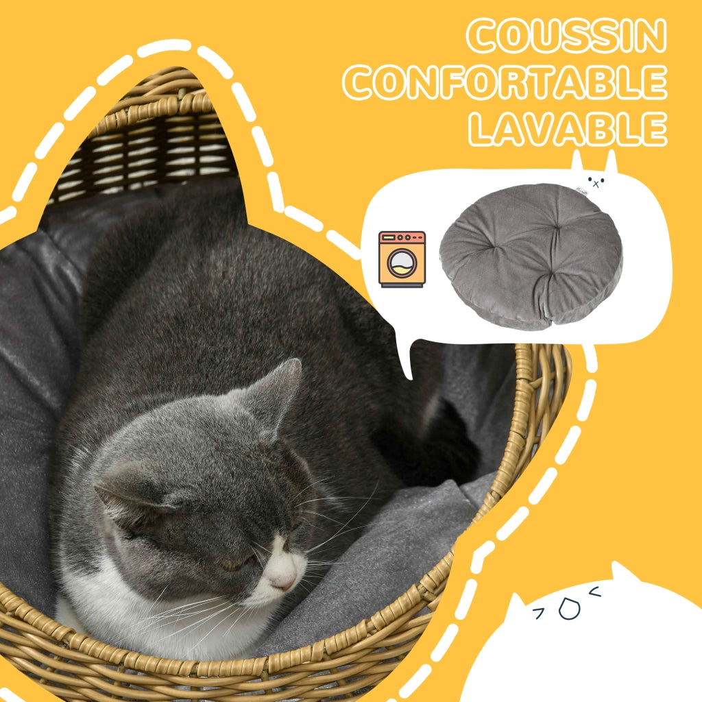 Cuccia per Gatto in Rattan Sintetico ¨C Zephmum ¨C Marrone 50x31 cm
