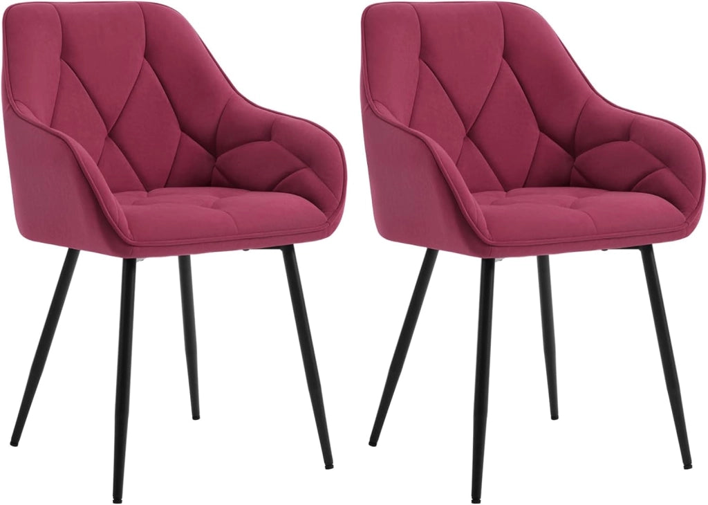 Set di 2 Sedie da Pranzo con Braccioli e Schienale, Sedie Cucina Moderna in Velluto, Poltrone da Salotto con Gambe in Metallo, Sedie ergonomiche per Ufficio, Bar, Bordeaux, EZS02bd-2