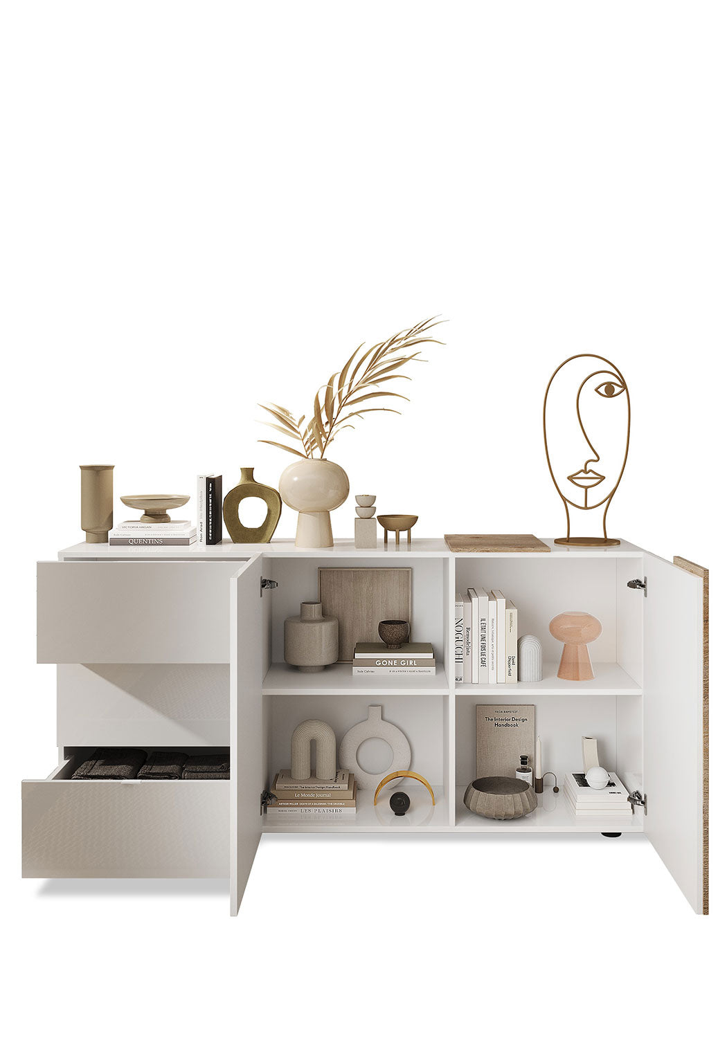 Madia Design Moderno 2 Ante 3 Cassetti Venus 181x44x84 cm Bianco Lucido E Cadiz