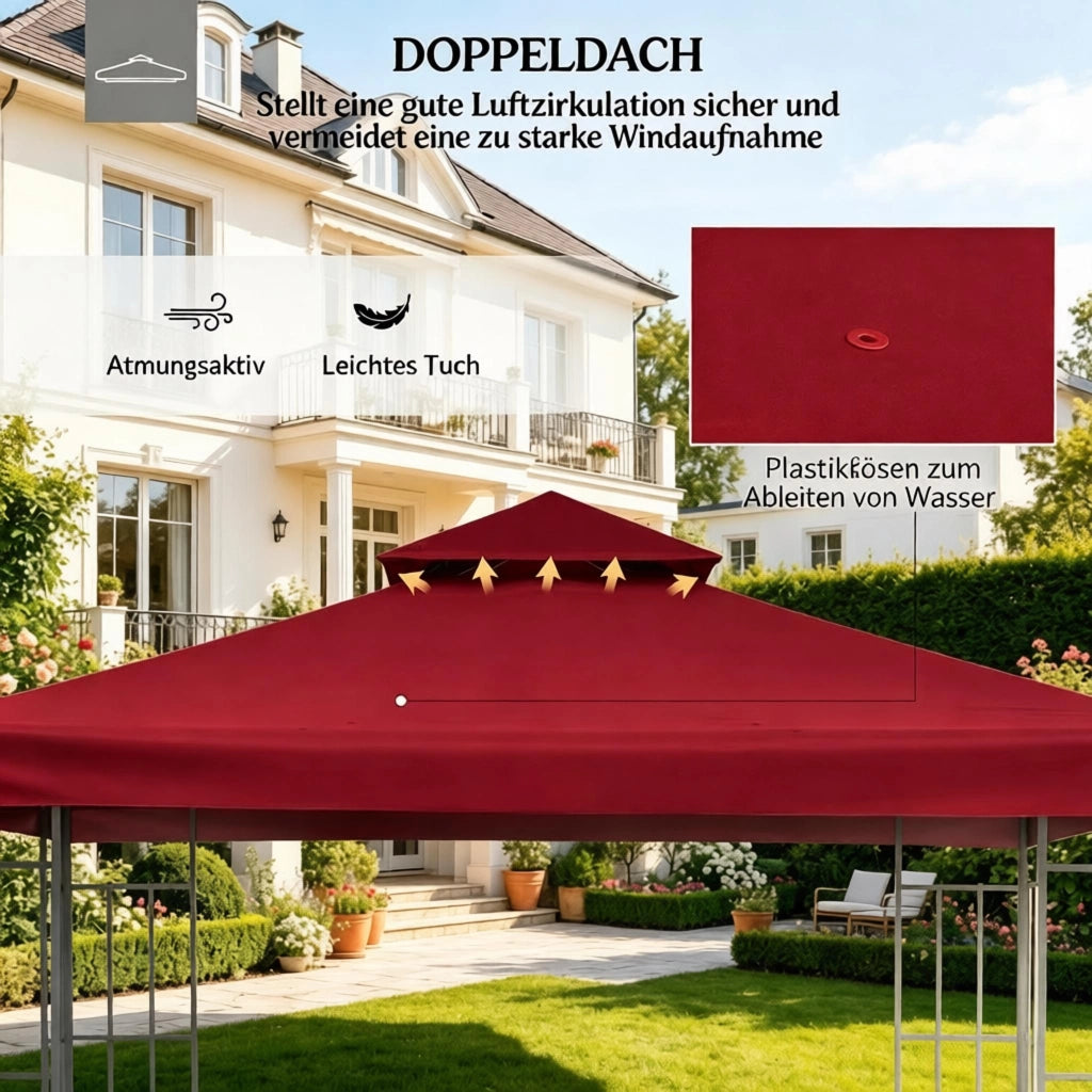 Telo di ricambio per gazebo copertura superiore per padiglioni in metallo 3 × 3 m poliestere impermeabile rosso