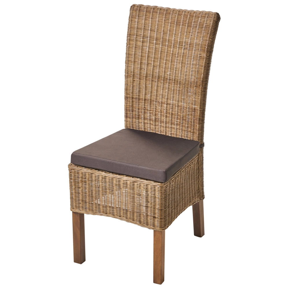 Set di 2 sedie da pranzo in rattan intrecciato con schienale alto per soggiorno colore marrone