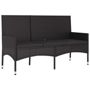 Panchina da Giardino | Panca da Giardino a 3 Posti con Cuscini in Polyrattan Nero