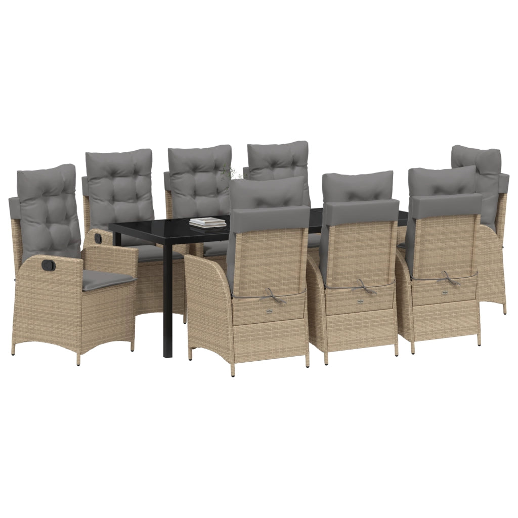 Set da Pranzo da Giardino 9 Pezzi con Cuscini Beige Polyrattan