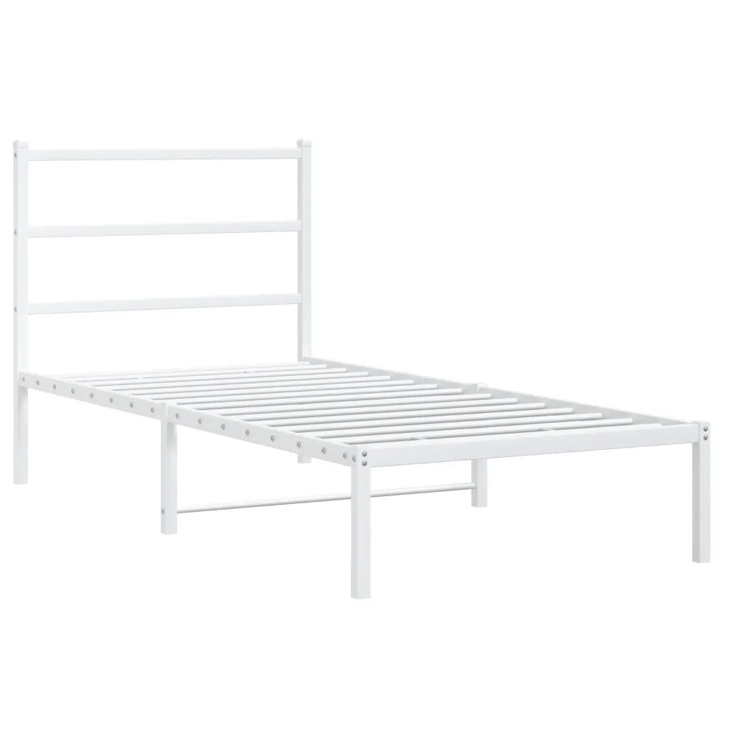 Letto singolo | Letto per adulti | Giroletto con Testiera Metallo Bianco 90x190 cm