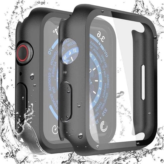 Set di 2 custodie rigide con protezione display in vetro per Apple Watch serie 9/8/7 45 mm ultra sottile pc-hoesje