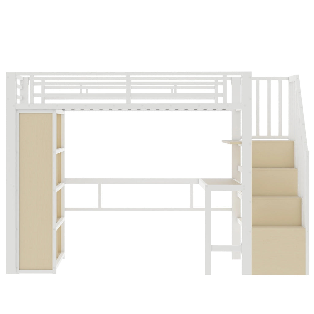 Letto a Soppalco con Scrivania e LED ¨C MINIMAL ¨C Metallo Bianco 90x200 cm