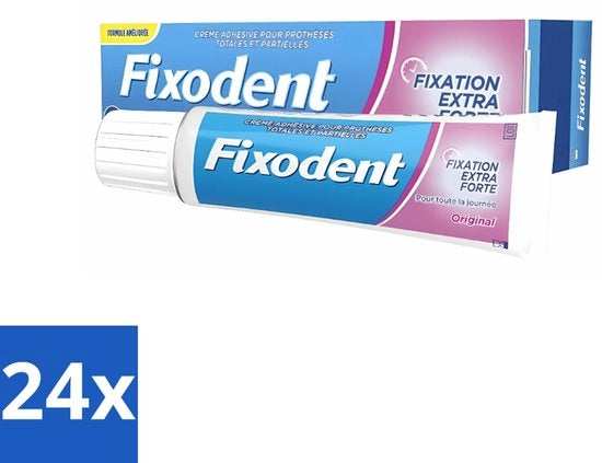 24 x Pasta adesiva Extra forte - 47 g - Pasta adesiva per protesi - Fixazione forte per protesi - Prevenzione residui di cibo