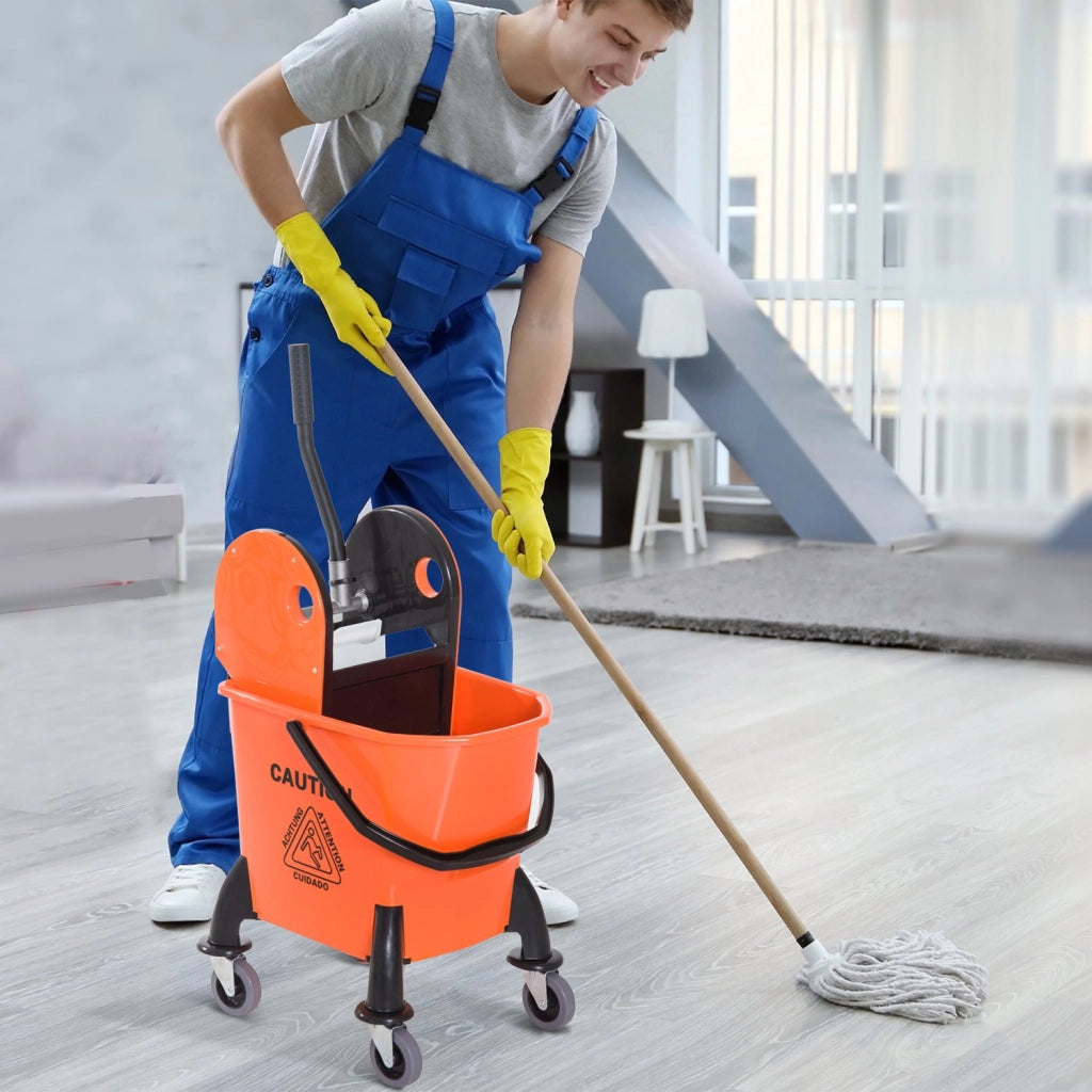 EasyComfort Carrello delle Pulizie Professionale Capacità 26L Strizzatore Rimovibile con Ruote 44 × 36 × 90cm Arancione