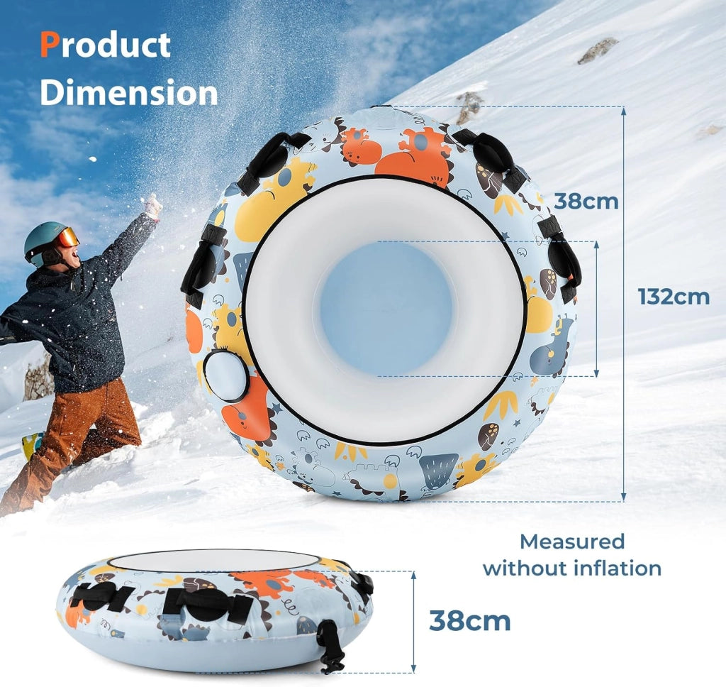 Snow Tube, slitta gonfiabile, diametro 132 cm, pneumatici da neve con manici stabili, pneumatici da slittino con pompa per pneumatici, sport invernali