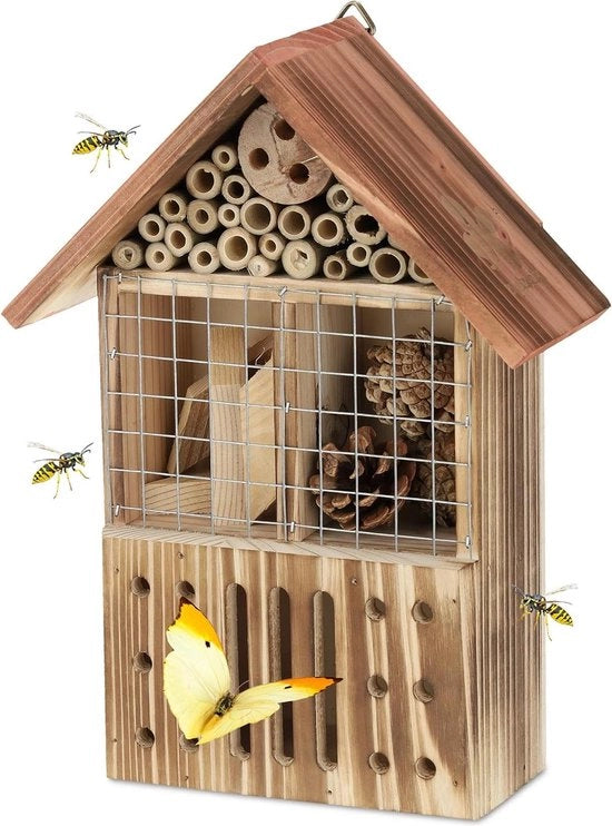 Hotel per insetti da appendere - Legno di noce - Giardino e balcone - HBD 29 x 215 x 95 cm - Abitazione per farfalle - Colorato