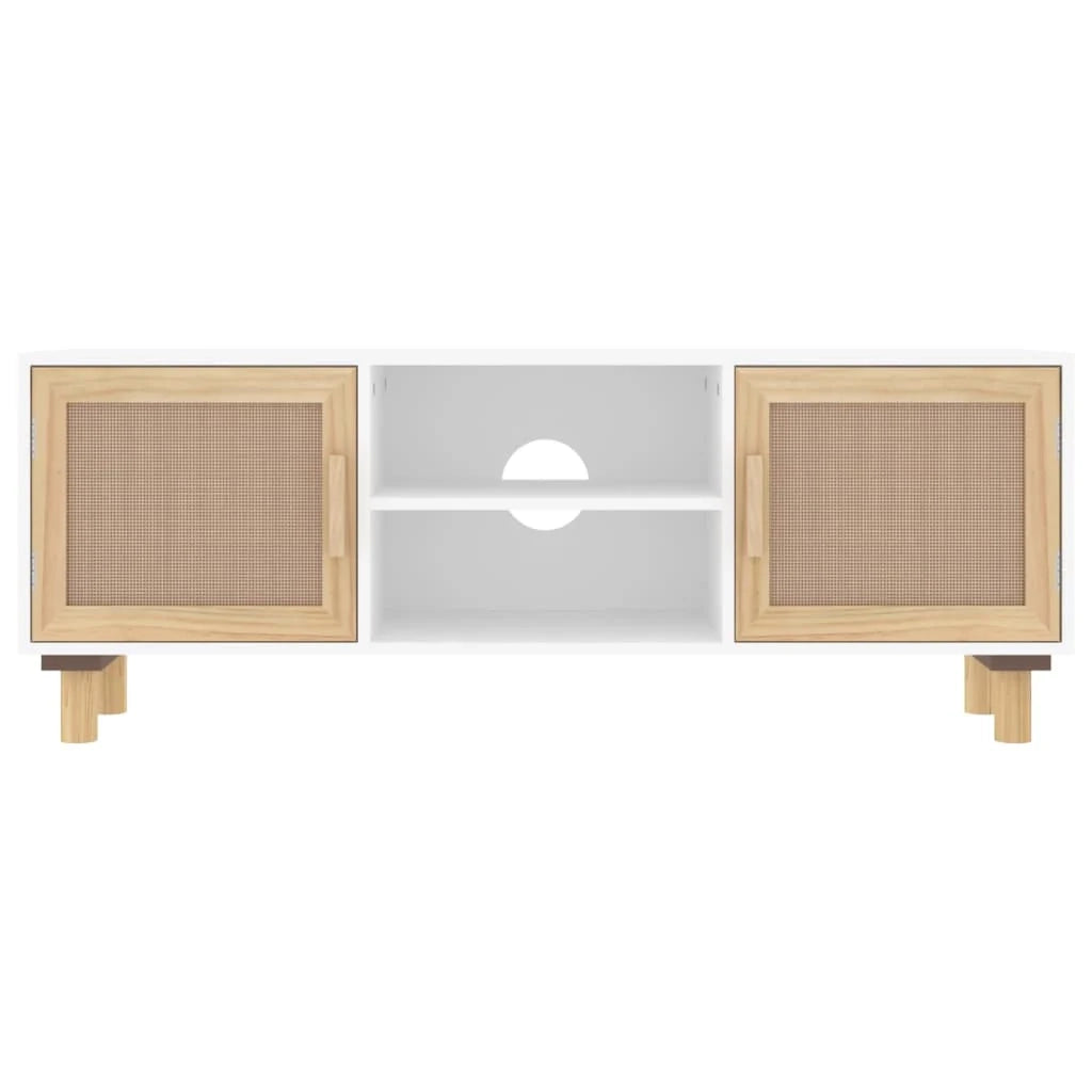 Mobile TV multimediale scaffale TV credenza mobile TV sala da pranzo soggiorno camera da letto 105 x 30 x 40 cm legno di pino massiccio e rattan naturale bianco 02_0025662