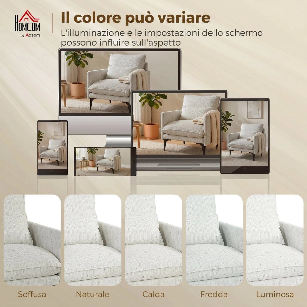 Poltrona Imbottita in Tessuto con Cuscino Lombare ¨C zephmum ¨C Bianco