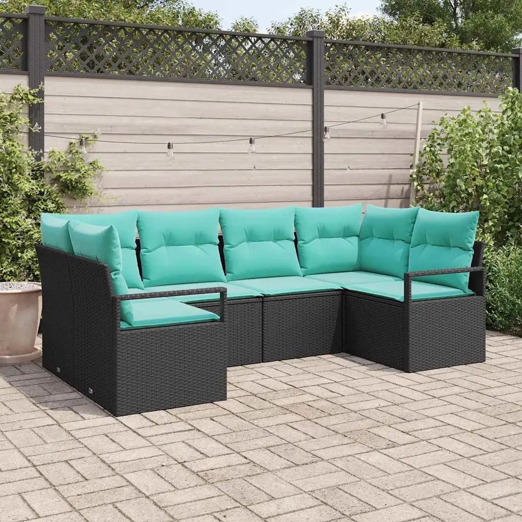 Set di divani con cuscino 6 pcs Nero Rattan in Polipropilene