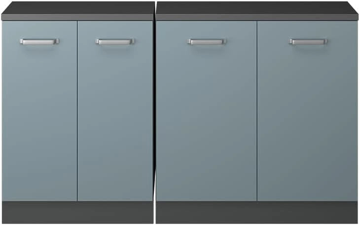 Set di mobili sottotetto Rion, Grigio-blu, 140 cm Set di 2 carcasse armadio profondità 60 cm, adatto per il salvaspazio sotto tetti spioventi