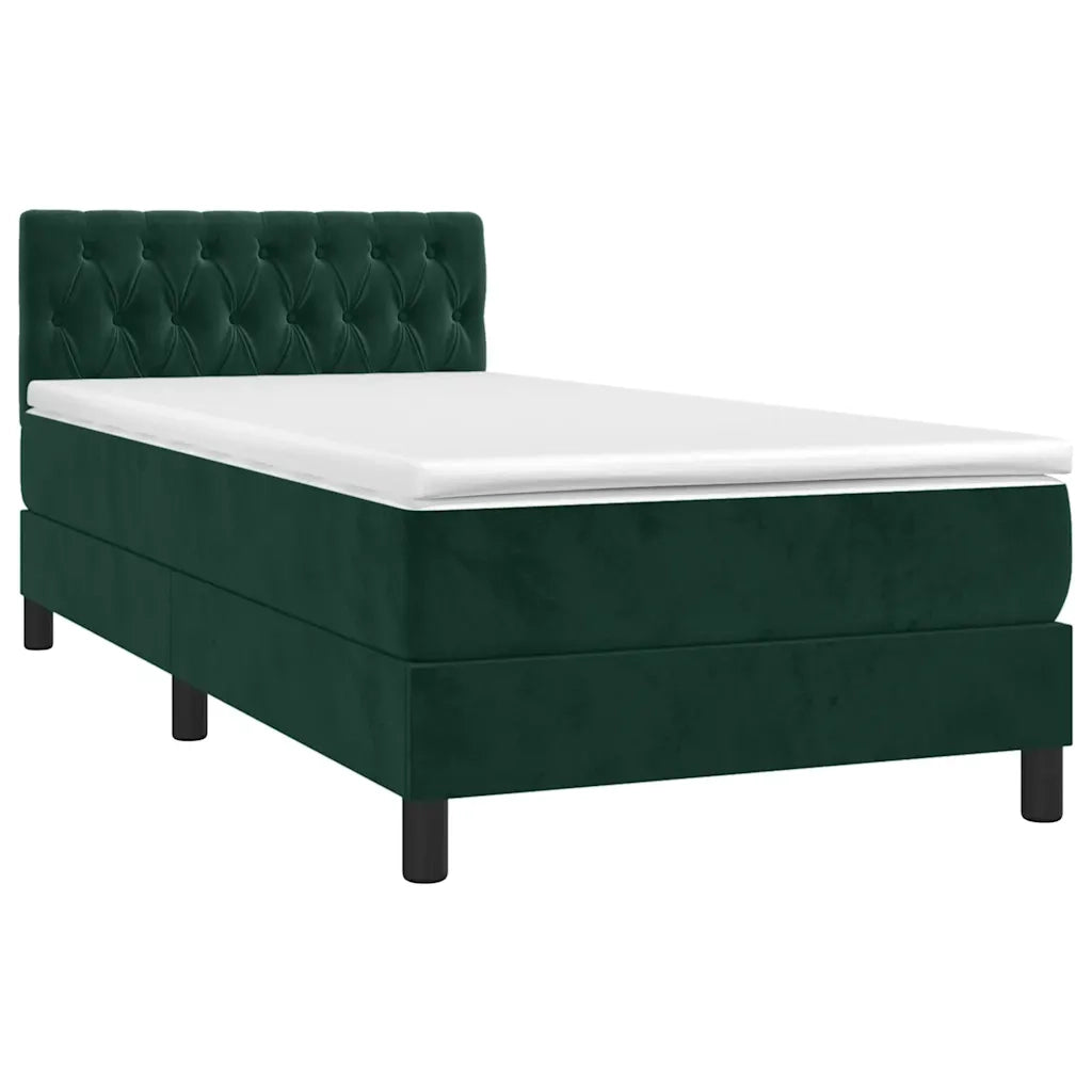Letto a Molle con Materasso e LED Verde Scuro 100x200cm Velluto