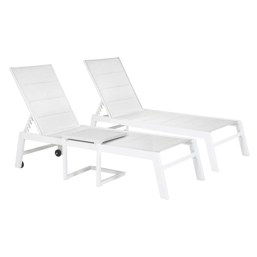 Set di 2 lettini BARBADOS in textilene bianco eTavolino - alluminio bianco