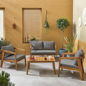 Set di mobili da giardino a 4 posti in legno di acacia, grigio