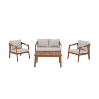 Salotto da giardino in acacia per 4 persone con corde, beige