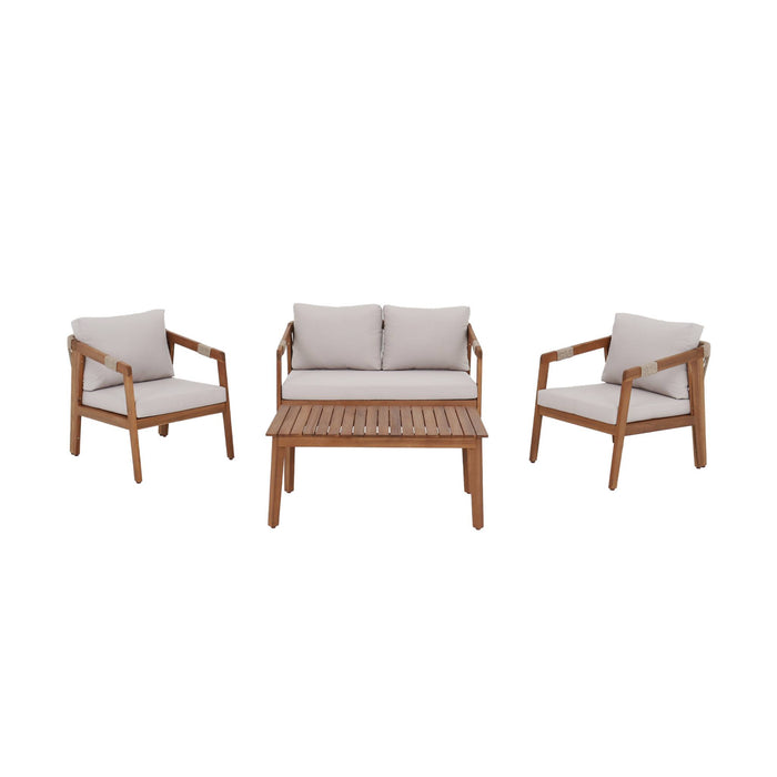 Salotto da giardino in acacia per 4 persone con corde, beige