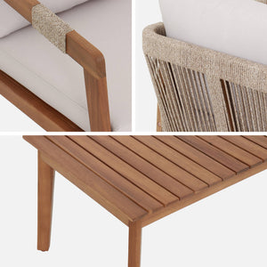 Salotto da giardino in acacia per 4 persone con corde, beige