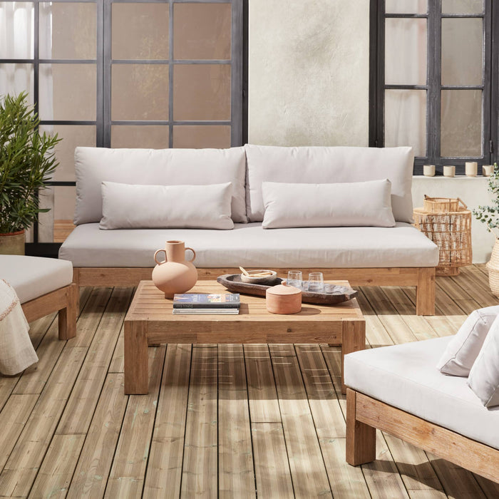 Salotto da giardino in legno a 5 posti, marrone naturale