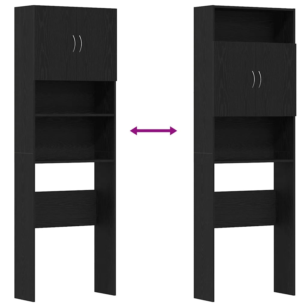 Mobile Lavatrice Rovere Nero 64x24x190 cm in Legno Multistrato