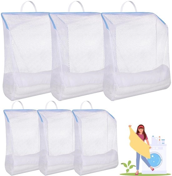 Set di 6 sacchetti di bucato, grandi, con maniglie, due misure, chiusura a zip YKK, bucato fine per lavatrice, sacchetti di bucato riciclabili per studenti e appartamenti (blu)