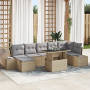 Set divano da giardino 8 pezzi con cuscini beige in polirattan