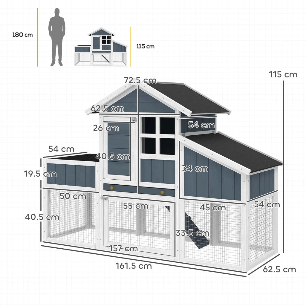 Pollaio Prefabbricato in Legno con Casetta e Nido ¨C zephmum ¨C Grigio 161.5x62.5x115cm