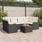 Set Divano da Giardino 7 pcs Nero e Crema polyrattan