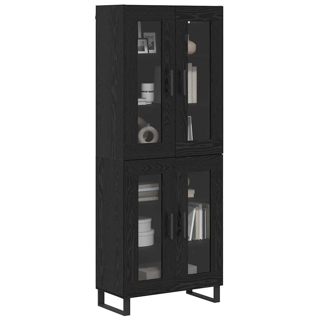 Credenza 2 pz | Madia | Buffet da pranzo | Armadio da pranzo Rovere Nero Legno Stratificato e Vetro