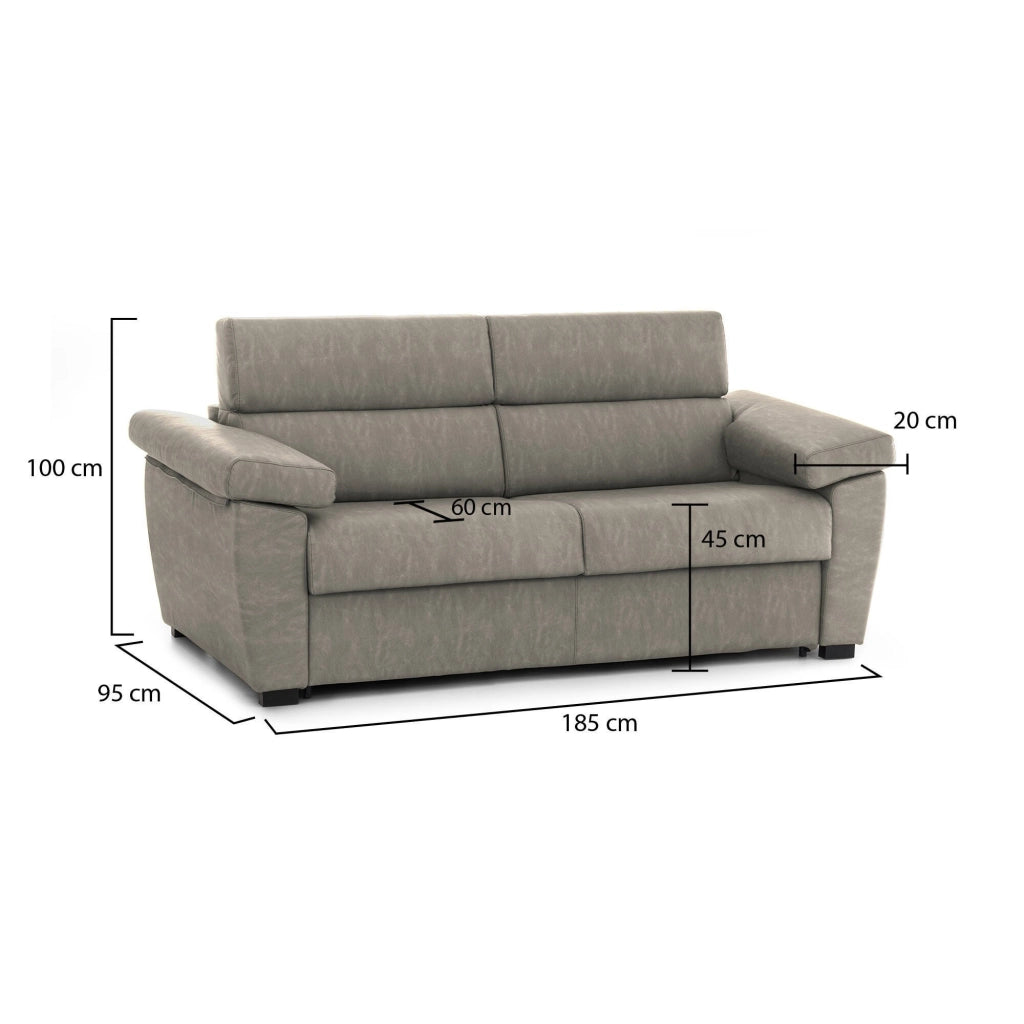 Pisogne, Divano Fisso 2 Posti Sfoderabile Made in Italy, 185x95x100h cm Grigio Tortora