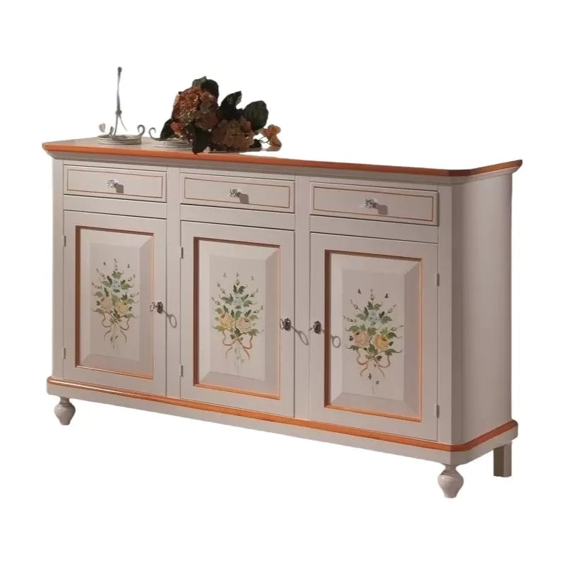 Madia credenza napoletana 3 porte bianco decori  l.150 p.43 h.98 - Mobili 2G