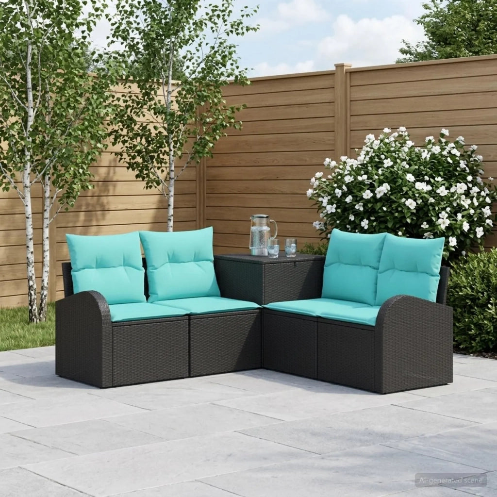 Set di divani 5 pz Nero e Blu Rattan sintetico e Acciaio 3447773