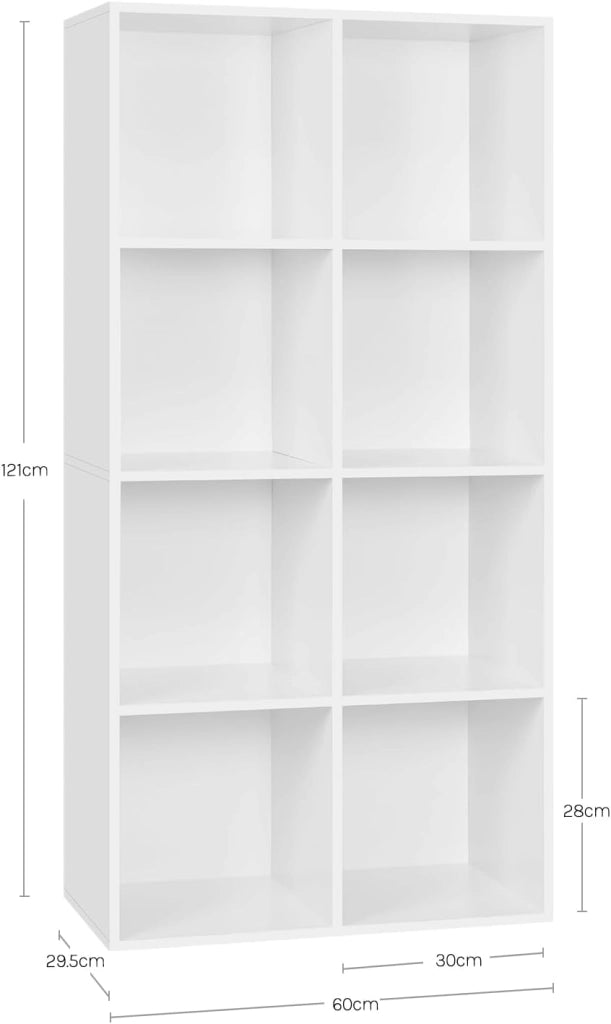 Libreria Scaffale con 8 Scomparti a Cubi Portaoggetti, Mobile da Soggiorno Porta Libri, Libreria in Legno da Ufficio 60x29,5x121cm, Bianco, SK002ws4