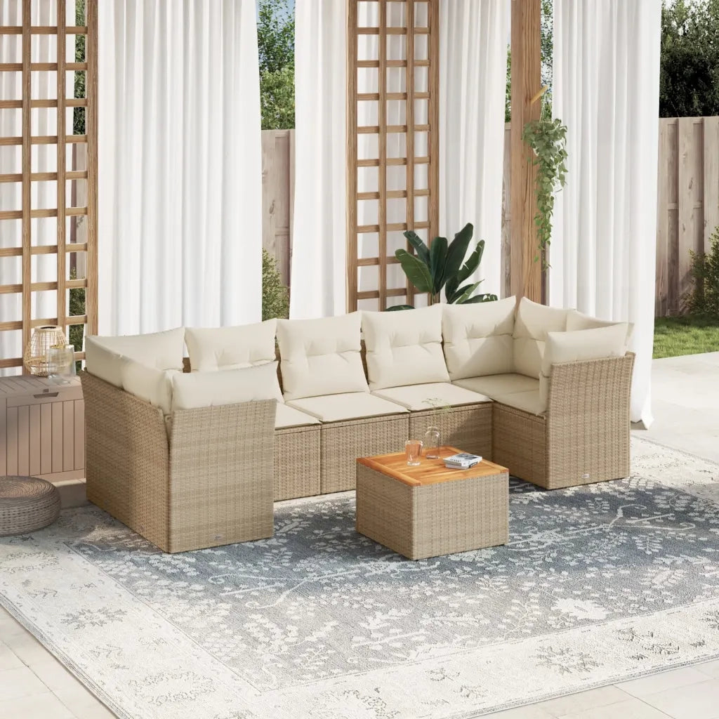 Set Divano da Giardino 8 pz con Cuscini Beige in Polyrattan 3255841