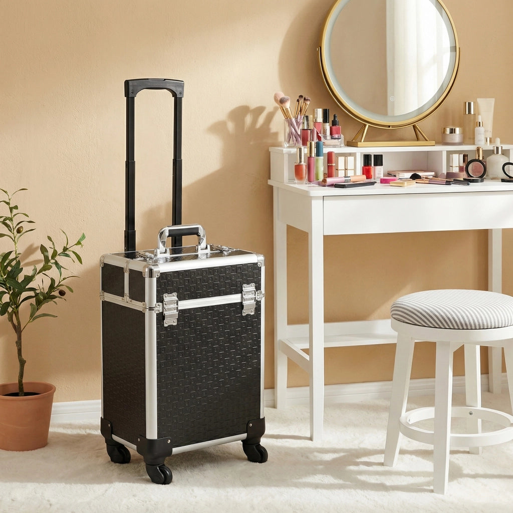 Valigia per Trucco Professionale con Rotelle ¨C Zephmum ¨C 2 Vassoio Compartimento Inferiore Nero