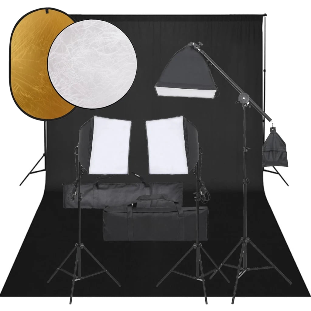 Kit per studio fotografico con illuminazione fondale e riflettore nero 02_0042448