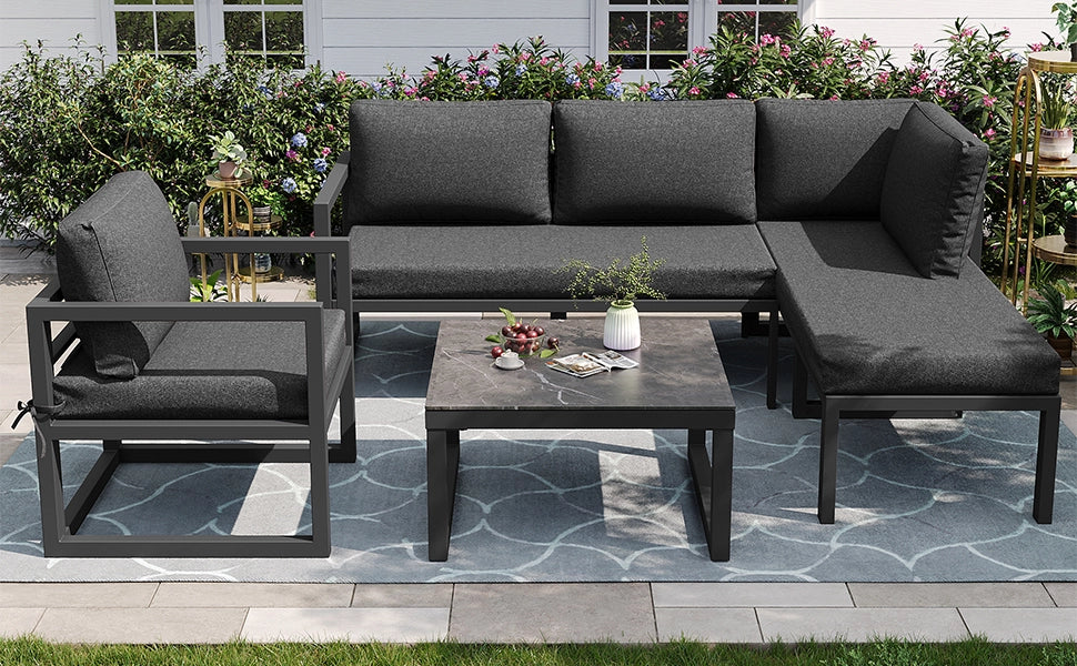 Set mobili giardino corda: salotto + Divanooo angolare; ferro zincato; piedini regolabili; cuscini inclusi