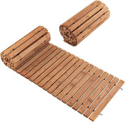 Passerella da Giardino Arrotolabile 245 cm, Sentiero da Prato in Legno di Abete con Cavi in Acciaio, Percorso da Prato Antiscivolo per Cortile e Spiaggia (Marrone, 245 x 55 cm)