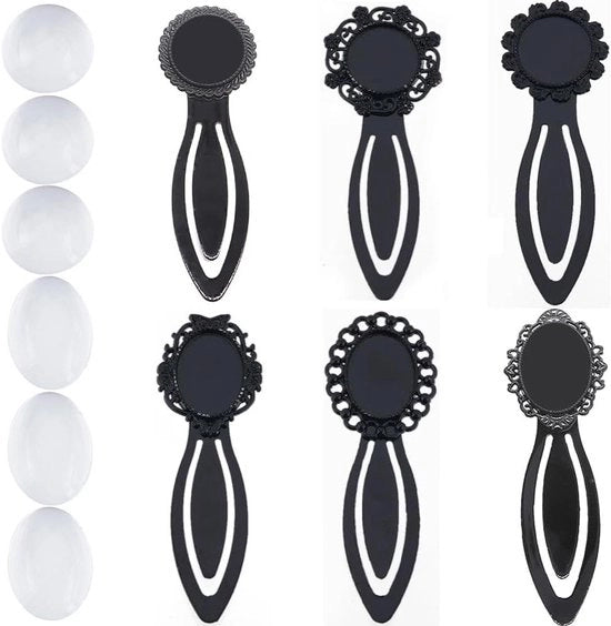 Set di 12 segnalibri a forma di cabochon in stile retro - Segnalibri in metallo nero con cappuccio in vetro - Segnalibri per appassionati di libri