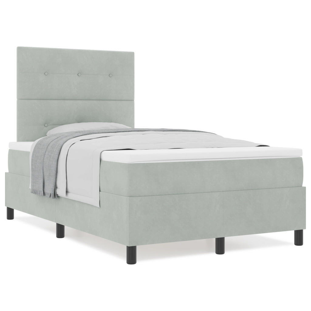Letto Box Spring  con Materasso Grigio Chiaro Piccolo Doppio Velluto