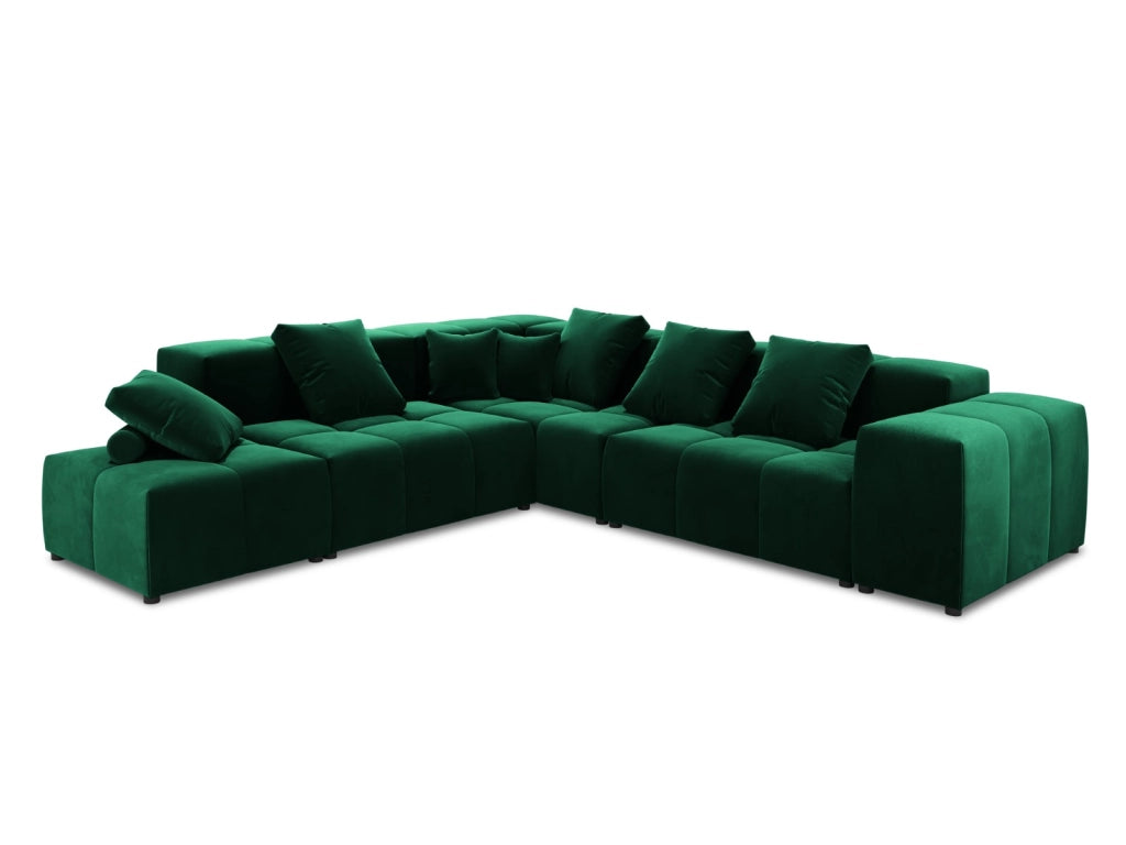 Cosmopolitan Design - Divano angolare modulare reversibile "Rome" 7 posti in velluto verde bottiglia 