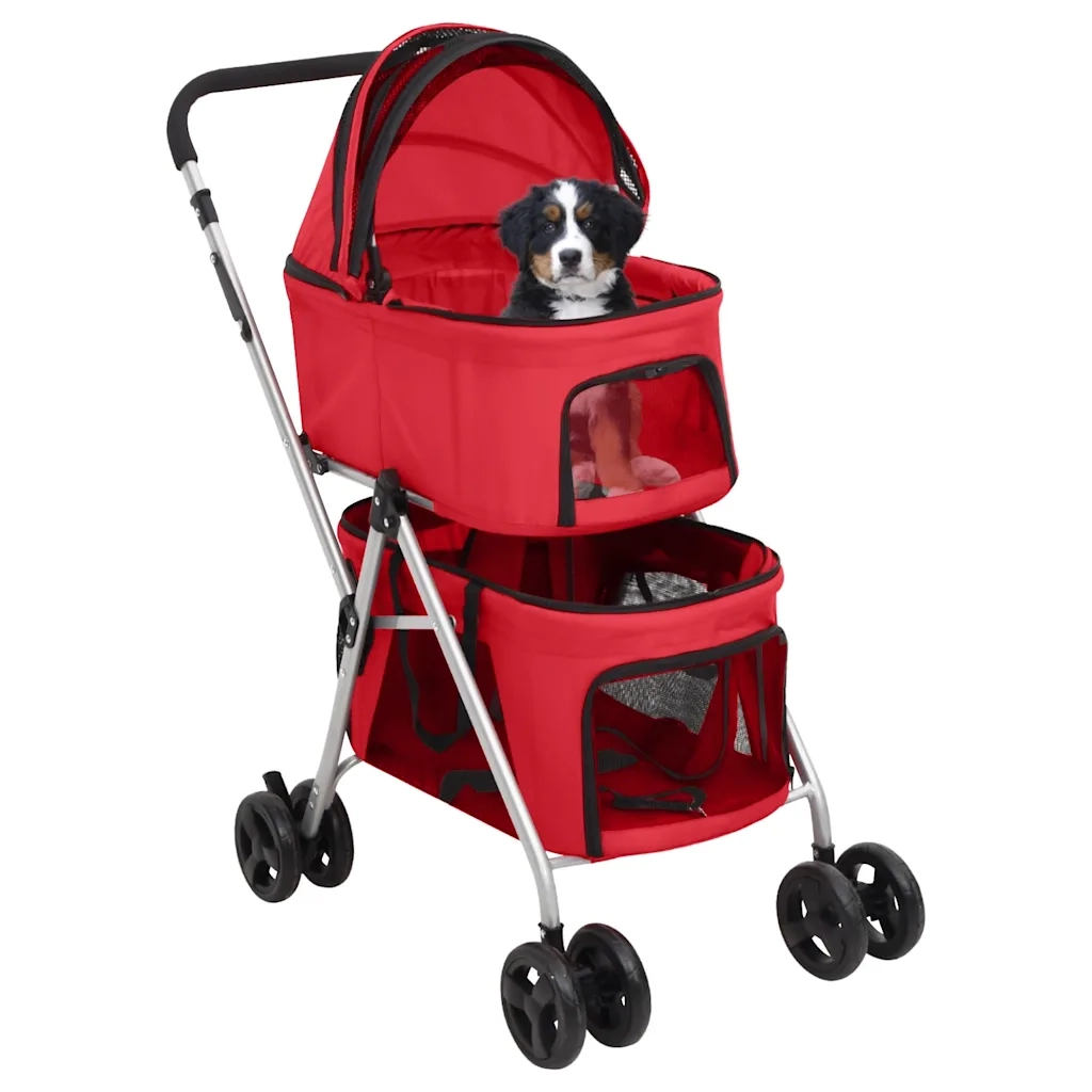 Passeggino Cani Pieghevole 2 Livelli Rosso 83x48x97cm Tessuto CFW2563721